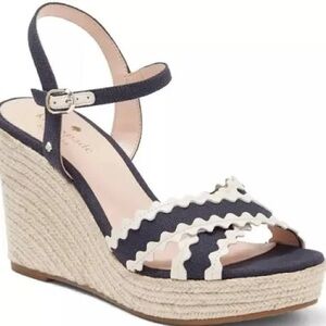 Kate Spade Tulum Navy and Cream Wedge Sandals
